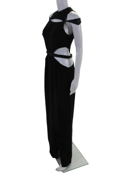 Sally LaPointe Womens Sleeveless Cut Out Split Hem Zip Up Long Gown Black Size 8