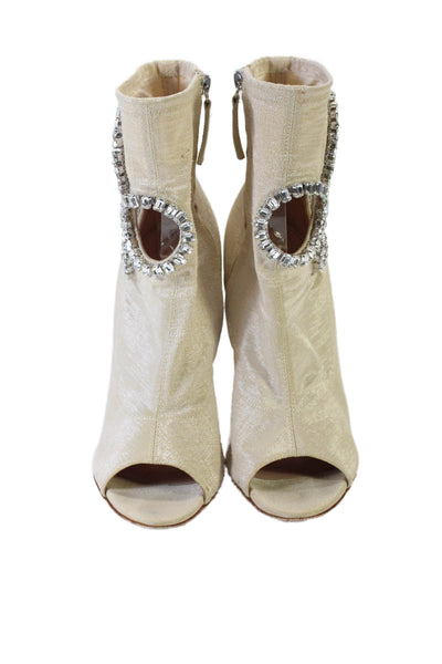 Giuseppe Zanotti Womens Crystal Ring Tisha Peep Toe Ankle Boots Beige Size 9.5