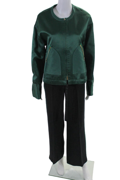 Victoria Victoria Beckham Womens Jacket Straight Leg Pants Set Green Size 4