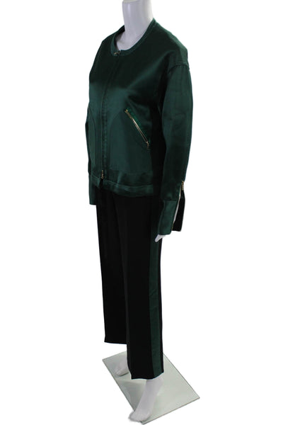 Victoria Victoria Beckham Womens Jacket Straight Leg Pants Set Green Size 4