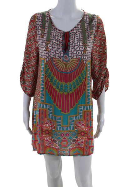 Tolani Womens Silk Geometric Print Long Sleeve Pullover Dress Multicolor Size S