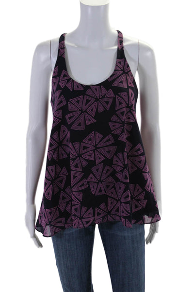 Tori Richard Womens Geometric Print Round Neck Pullover Tank Top Navy Size 2