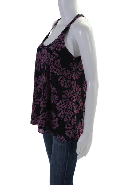 Tori Richard Womens Geometric Print Round Neck Pullover Tank Top Navy Size 2