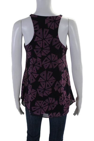 Tori Richard Womens Geometric Print Round Neck Pullover Tank Top Navy Size 2