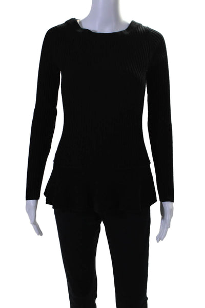 Tory Burch Womens Long Sleeve Crew Neck Thick Knit Sweater Black Small