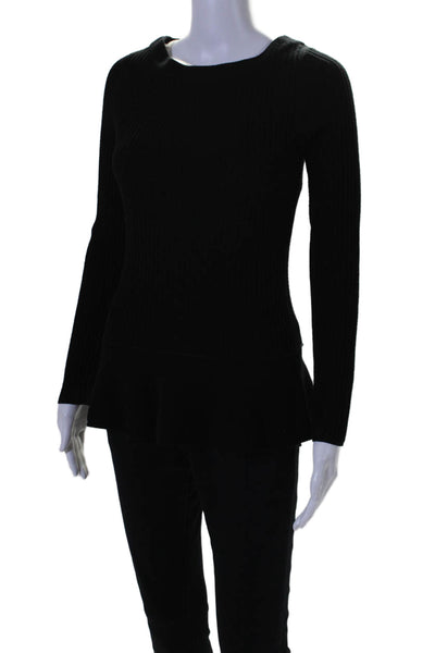 Tory Burch Womens Long Sleeve Crew Neck Thick Knit Sweater Black Small