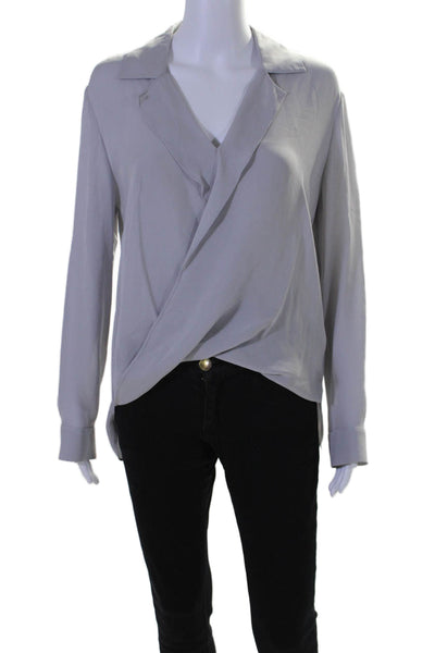 L'agence Womens Long Sleeve Collared Button Down Top Silk Gray Size Small