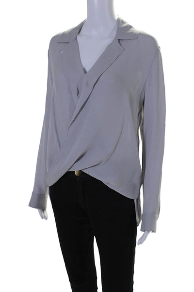 L'agence Womens Long Sleeve Collared Button Down Top Silk Gray Size Small