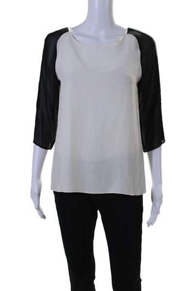 Parker Womens Long Sleeve Scoop Neck Basic Blouse White Size Small