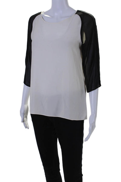 Parker Womens Long Sleeve Scoop Neck Basic Blouse White Size Small