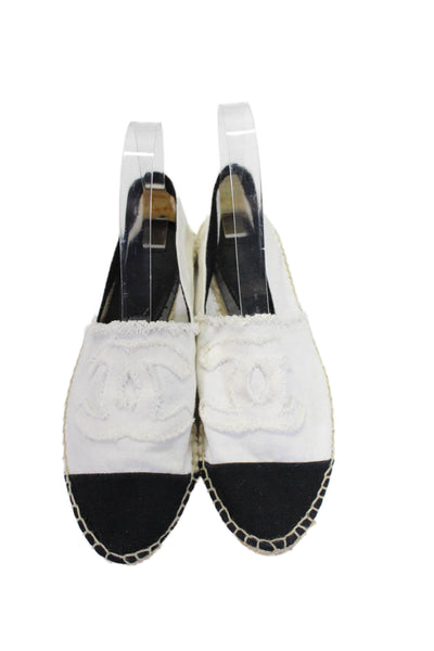 Chanel Womens Slip On Cap Toe Fringe Interlocking CC Espadrilles White Size 38