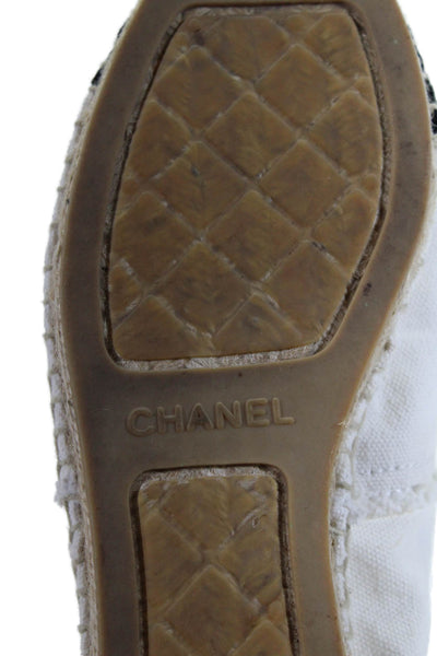 Chanel Womens Slip On Cap Toe Fringe Interlocking CC Espadrilles White Size 38