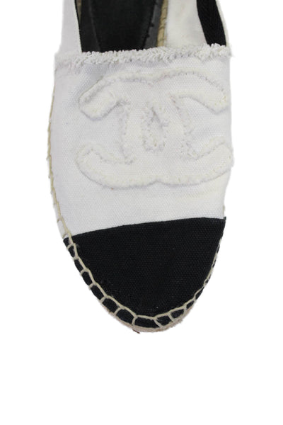 Chanel Womens Slip On Cap Toe Fringe Interlocking CC Espadrilles White Size 38