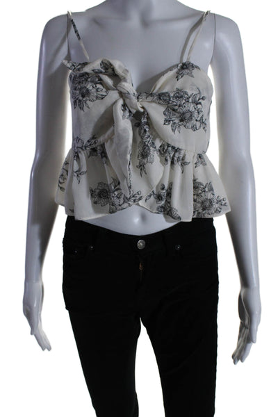 Donna Mizani Women Spaghetti Strap Floral Print Blouse White Size Medium