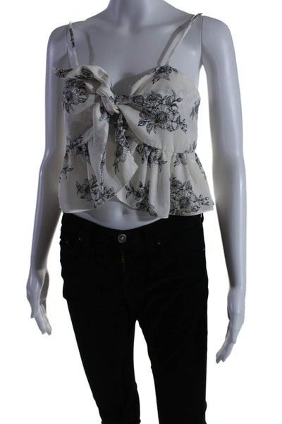 Donna Mizani Women Spaghetti Strap Floral Print Blouse White Size Medium