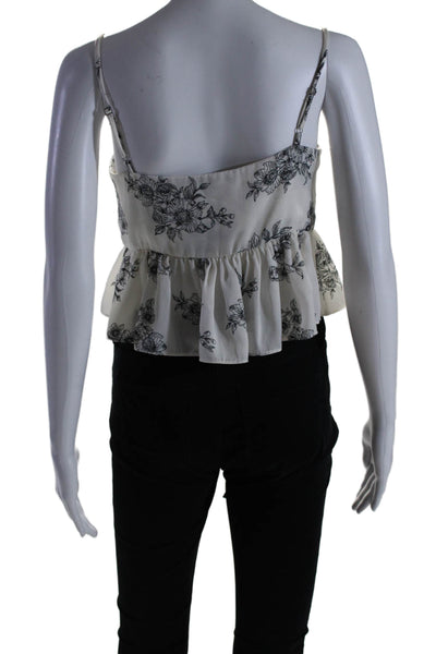 Donna Mizani Women Spaghetti Strap Floral Print Blouse White Size Medium