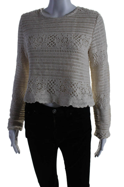 Aqua Womens Pullover Long Sleeve Scoop Neck Open Knit Top Beige Size Medium