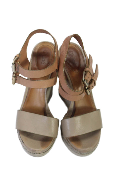 Chloe Womens Two Tone Brown Ankle Strap High Heels Wedge Sandals Shoes Size 7.5