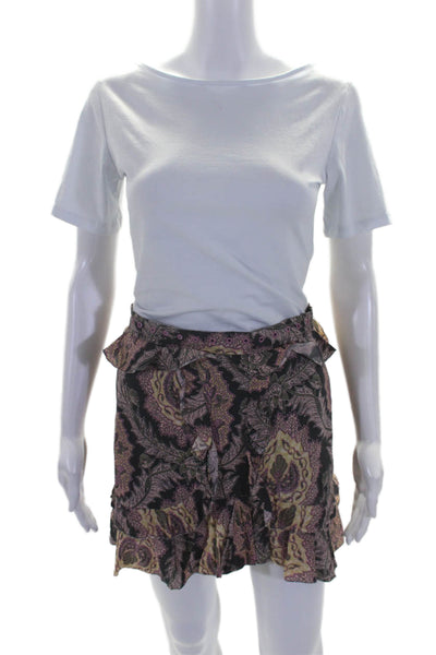 Isabel Marant Womens Cotton Back Zip Ruffle Floral Short Skirt Pink Size S