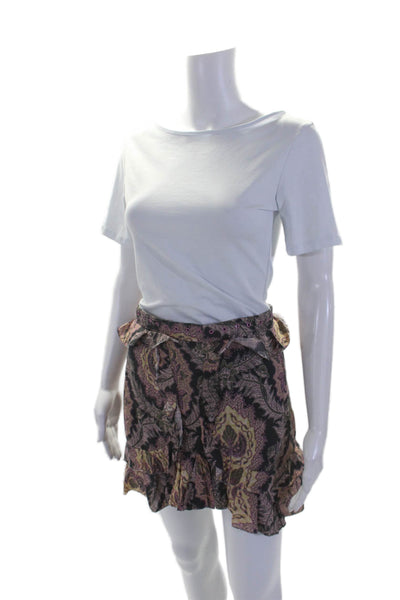 Isabel Marant Womens Cotton Back Zip Ruffle Floral Short Skirt Pink Size S