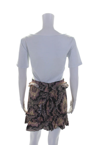 Isabel Marant Womens Cotton Back Zip Ruffle Floral Short Skirt Pink Size S