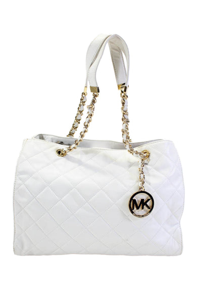 Michael Kors Womens Top Zip Double Handle Handbag Leather White Medium