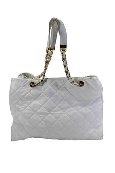 Michael Kors Womens Top Zip Double Handle Handbag Leather White Medium