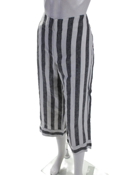 Saks Fifth Avenue Womens Linen Striped High-Rise Cropped Pants Gray Size 4
