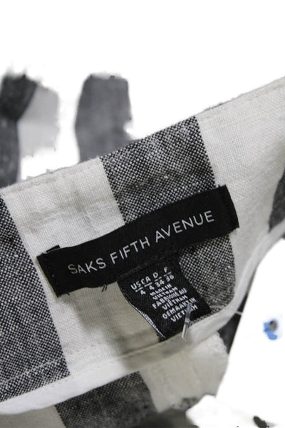 Saks Fifth Avenue Womens Linen Striped High-Rise Cropped Pants Gray Size 4