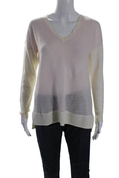 Vince Womens Cashmere V-Neck Long Sleeve Pullover Sweater Top Pink Size S