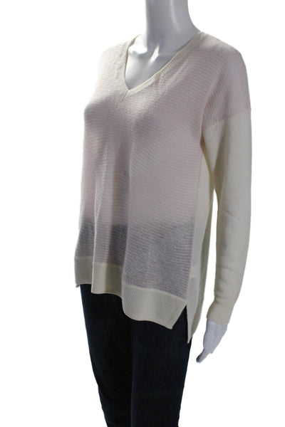 Vince Womens Cashmere V-Neck Long Sleeve Pullover Sweater Top Pink Size S