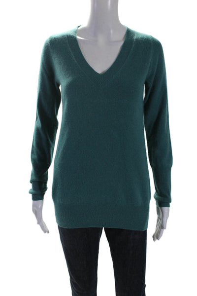 J Crew Womens Cashmere V-Neck Long Sleeve Pullover Knit Top Turquoise Size S