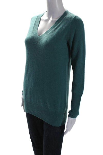 J Crew Womens Cashmere V-Neck Long Sleeve Pullover Knit Top Turquoise Size S