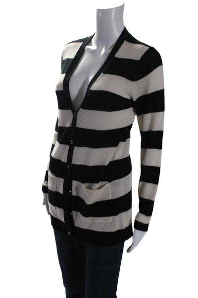 Magaschoni Womens Cashmere Striped V-Neck Longline Cardigan Sweater Cream Size S