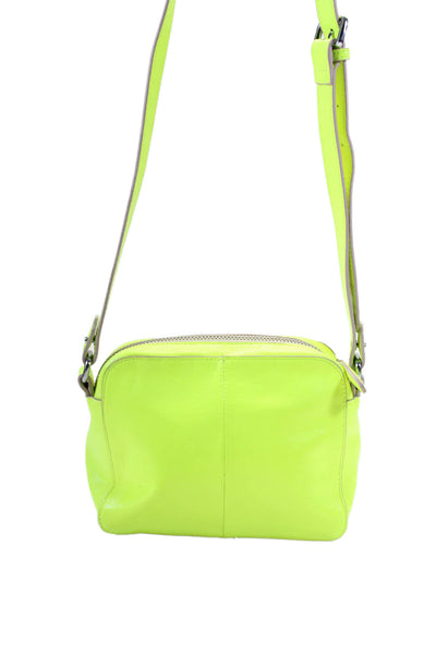 Olivia Harris Womens Leather Adjustable Strap Zip Up Shoulder Bag Neon Yellow