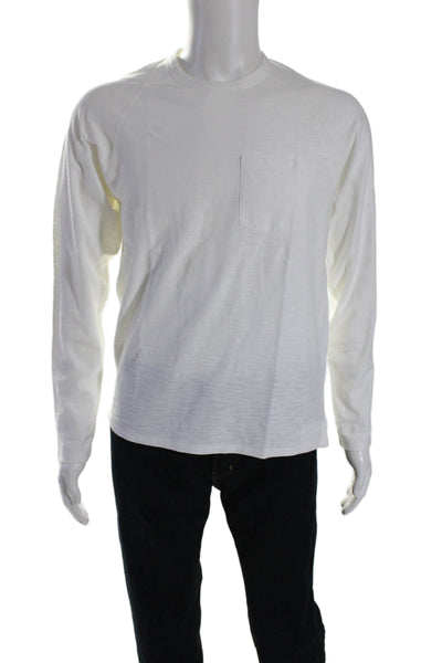 Vince Mens Long Sleeves Crew Neck Pullover Tee Shirt White Cotton Size Small