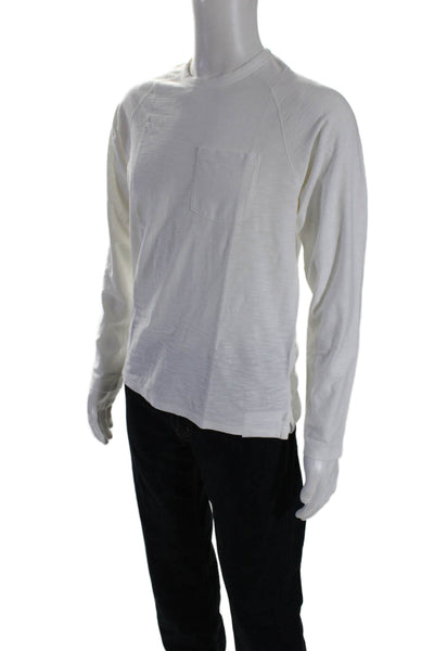 Vince Mens Long Sleeves Crew Neck Pullover Tee Shirt White Cotton Size Small