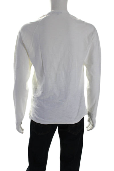 Vince Mens Long Sleeves Crew Neck Pullover Tee Shirt White Cotton Size Small