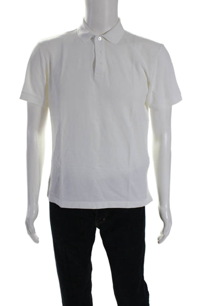 Handvaerk Mens Crew Neck Short Sleeves Polo Shirt White Cotton Size Medium