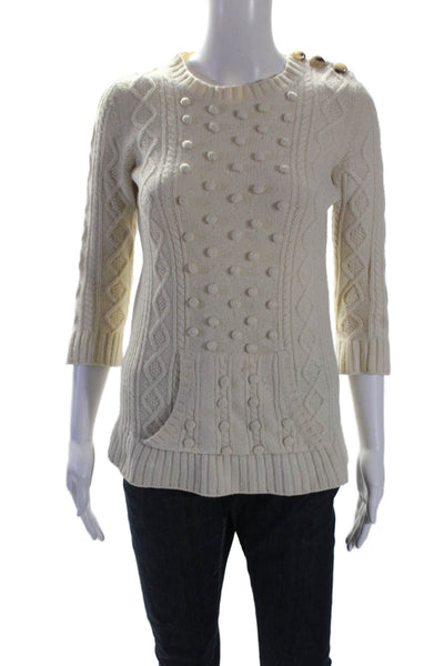 AKA  Womens Wool Texture Rib Medium Knit Long Sleeve Sweater Cream Size XS