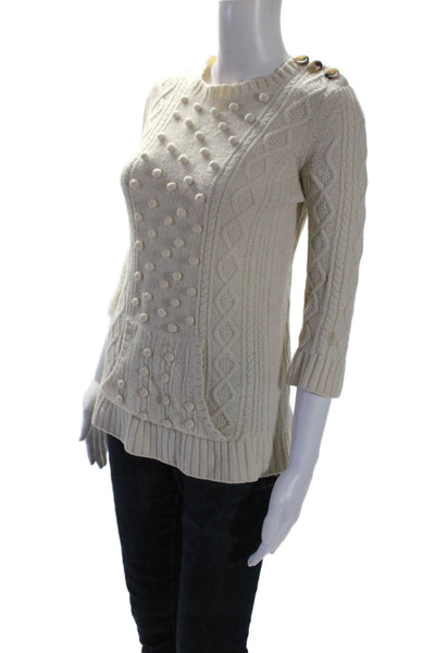 AKA  Womens Wool Texture Rib Medium Knit Long Sleeve Sweater Cream Size XS