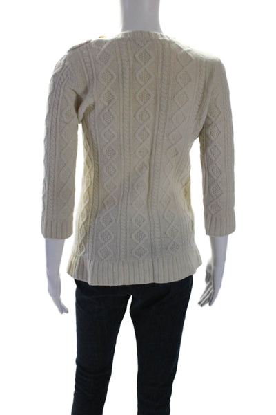 AKA  Womens Wool Texture Rib Medium Knit Long Sleeve Sweater Cream Size XS