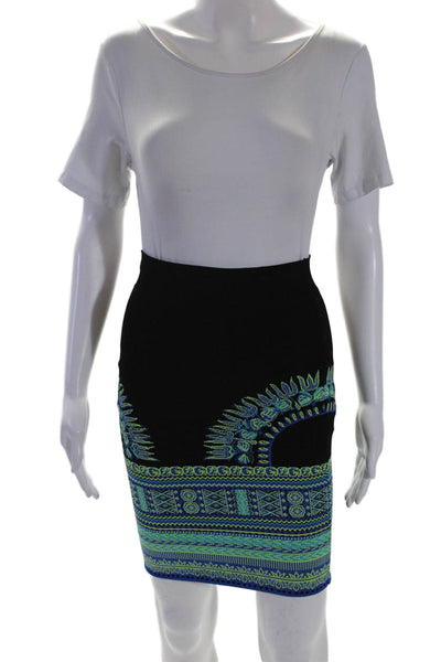 BCBGMAXAZRIA Texture Rib Elastic Waistband Embroidered Pencil skirt Black Size S