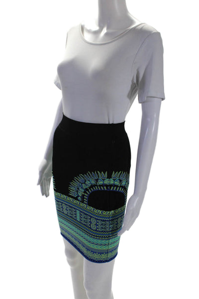 BCBGMAXAZRIA Texture Rib Elastic Waistband Embroidered Pencil skirt Black Size S