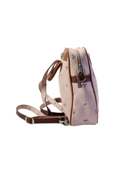 Petusco Pebbled Leather Double Adjustable Strap Small Three Pocket Backpack Pink