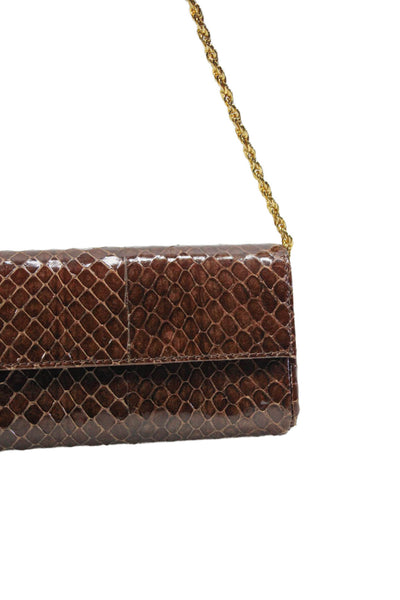 Rodo Womens Brown Reptile Skin Embossed Flap Small Clutch Bag Handbag