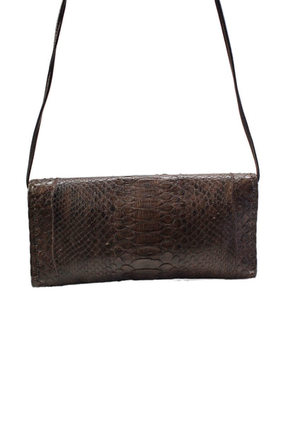 Fatto a Mano By Carlos Falchi Womens Brown Snakeskin Embossed Clutch Handbag