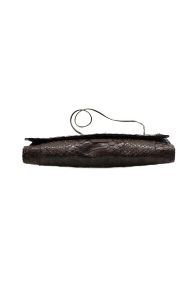 Fatto a Mano By Carlos Falchi Womens Brown Snakeskin Embossed Clutch Handbag