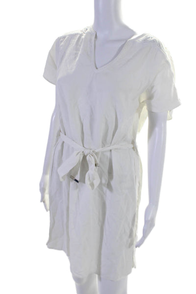 Escada Sport Womens Short Sleeve Embroidered Trim V Neck Dress White Size FR 36