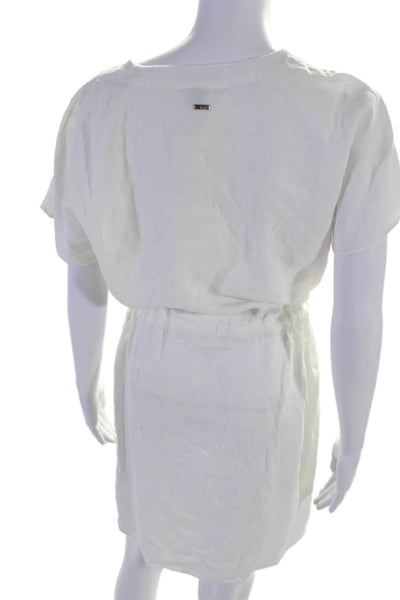 Escada Sport Womens Short Sleeve Embroidered Trim V Neck Dress White Size FR 36